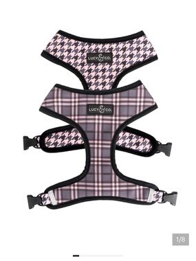 Lucy & Co Blushing Plaid Pink Houndstooth Reversible Harness and Leash Set